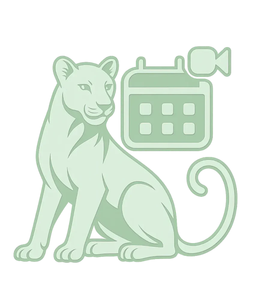 Emblème de l'application Ethik'RDV représentant une lionne avec une icône de calendrier et de visioconférence.